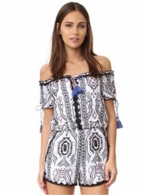 SAYLOR Off Shoulder Embroidered Romper-Size L-Boho Tassel Festival-One Piece
